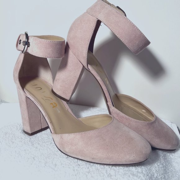 Unisa Shoes - Unisa Pink Blush Micro Suede Ankle Strap 3 1/2" Heels-Cushion Chucky-7 1/2"M